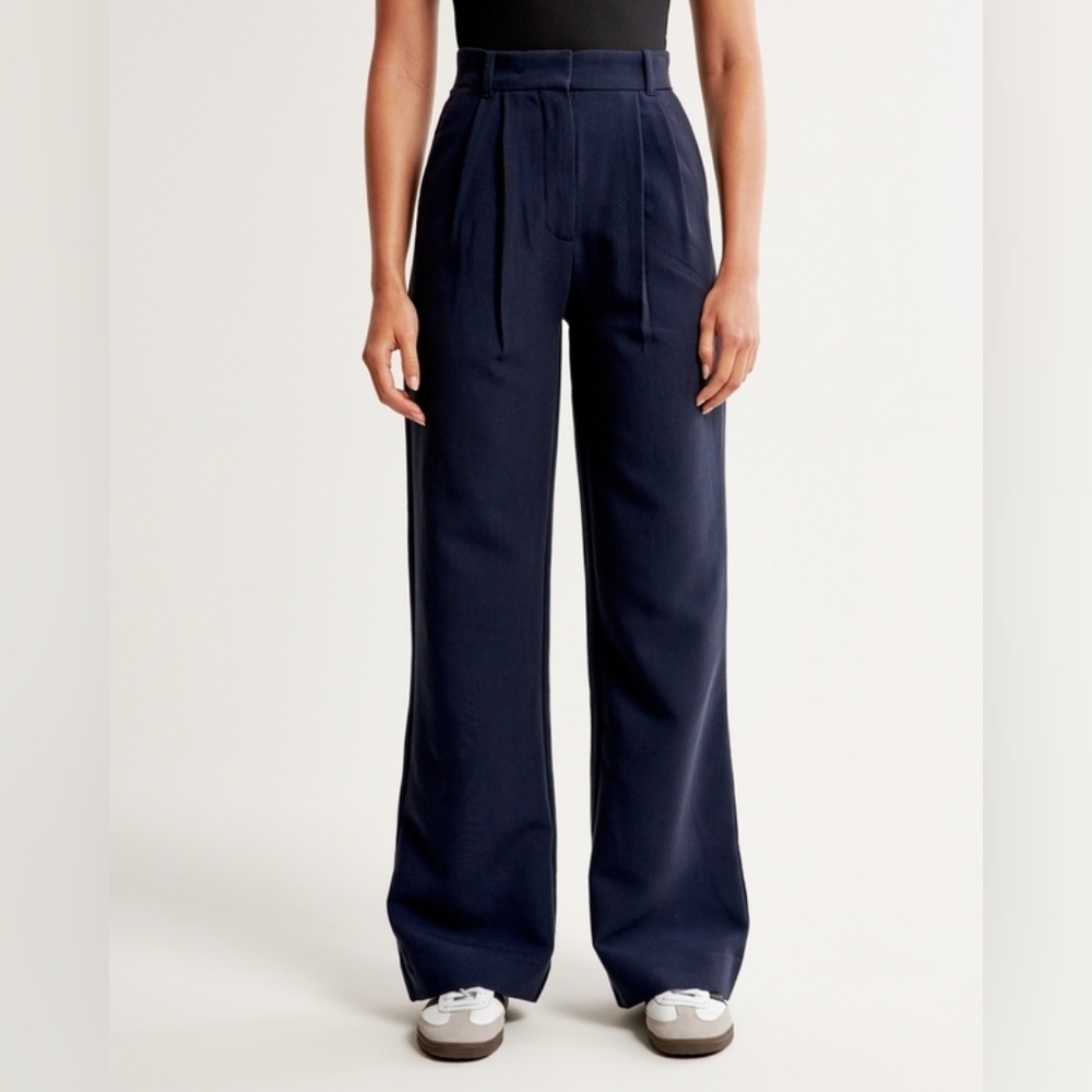 Abercrombie & Fitch Navy Wide Leg High-Waist Trousers